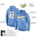 Light Blue White-Gold Personalized Sports Hoodie Pullover Sweatshirt For Men and Women Personalized Stitched Light Blue White-Gold