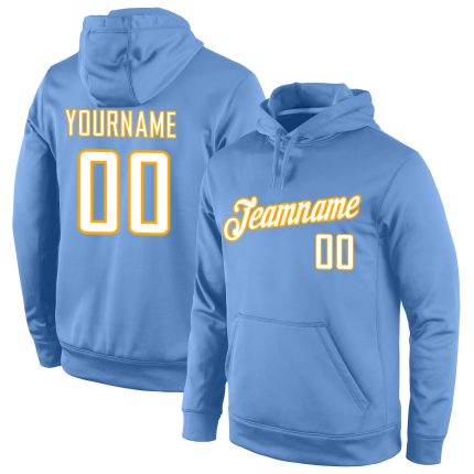 Light Blue White-Gold Personalized Sports Hoodie Pullover Sweatshirt For Men and Women Personalized Stitched Light Blue White-Gold