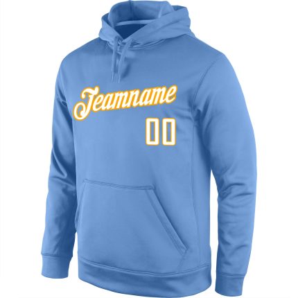 Light Blue White-Gold Personalized Sports Hoodie Pullover Sweatshirt For Men and Women Personalized Stitched Light Blue White-Gold