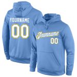 Custom Name Number Light Blue White-Gold Sports Hoodie Personalized Stitched Pullover Sweatshirt Personalized Stitched Light
