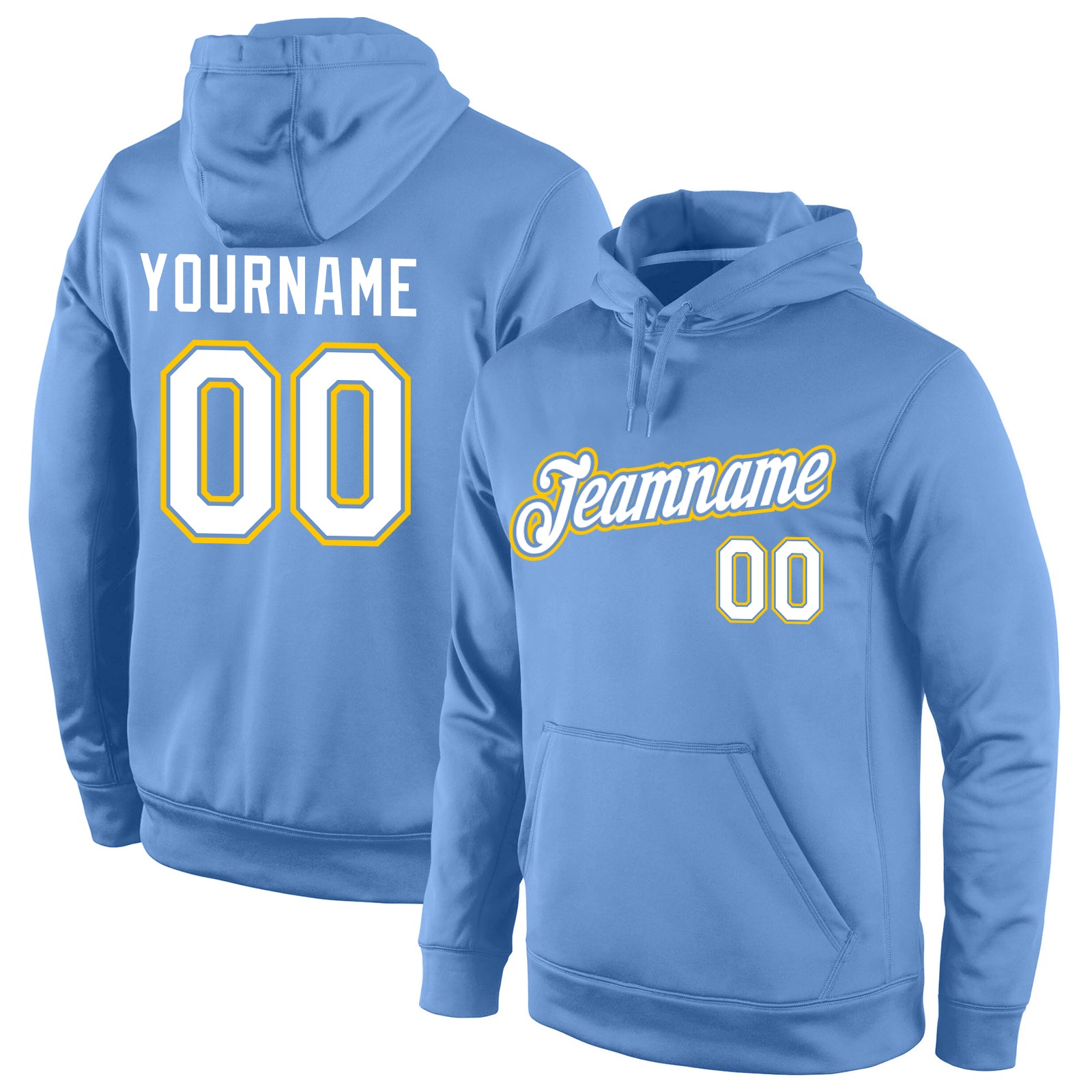 Custom Name Number Light Blue White-Gold Sports Hoodie Personalized Stitched Pullover Sweatshirt Personalized Stitched Light