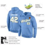 Custom Name Number Light Blue White-Gold Sports Hoodie Personalized Stitched Pullover Sweatshirt Personalized Stitched Light