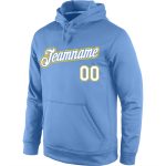 Custom Name Number Light Blue White-Gold Sports Hoodie Personalized Stitched Pullover Sweatshirt Personalized Stitched Light