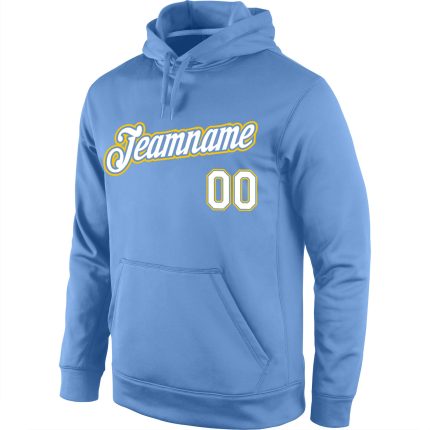 Custom Name Number Light Blue White-Gold Sports Hoodie Personalized Stitched Pullover Sweatshirt Personalized Stitched Light
