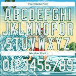 Custom 3D Tropical Surfing Santa Sweatshirt Hoodie, Light Blue White Kelly Green-Gold, Personalized with Team Name and Number