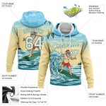Custom 3D Tropical Surfing Santa Sweatshirt Hoodie, Light Blue White Kelly Green-Gold, Personalized with Team Name and Number