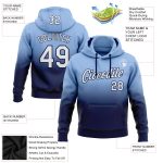 Custom Name and Number Sports Hoodie - Personalized Light Blue and Navy Fade Stitched Pullover Sweatshirt Personalized Stitched