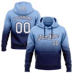 Custom Name and Number Sports Hoodie - Personalized Light Blue and Navy Fade Stitched Pullover Sweatshirt Personalized Stitched