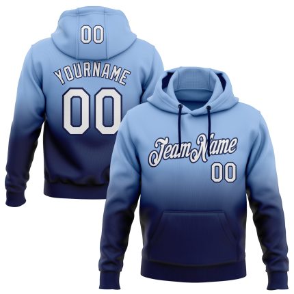 Custom Name and Number Sports Hoodie - Personalized Light Blue and Navy Fade Stitched Pullover Sweatshirt Personalized Stitched