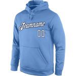 Custom Light Blue Navy Sports Hoodie Pullover Sweatshirt with Personalized Name and Number Personalized Stitched Light Blue