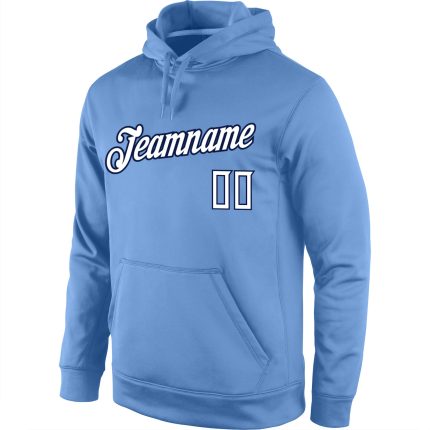 Custom Light Blue Navy Sports Hoodie Pullover Sweatshirt with Personalized Name and Number Personalized Stitched Light Blue