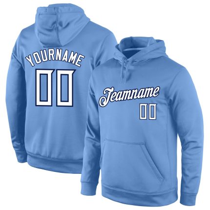 Custom Light Blue Navy Sports Hoodie Pullover Sweatshirt with Personalized Name and Number Personalized Stitched Light Blue