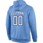 Custom Light Blue Navy Sports Hoodie Pullover Sweatshirt with Personalized Name and Number Personalized Stitched Light Blue