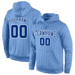 Custom Light Blue White Pinstripe Sports Hoodie with Name & Number - Stitched Royal-White Pullover Sweatshirt Personalized