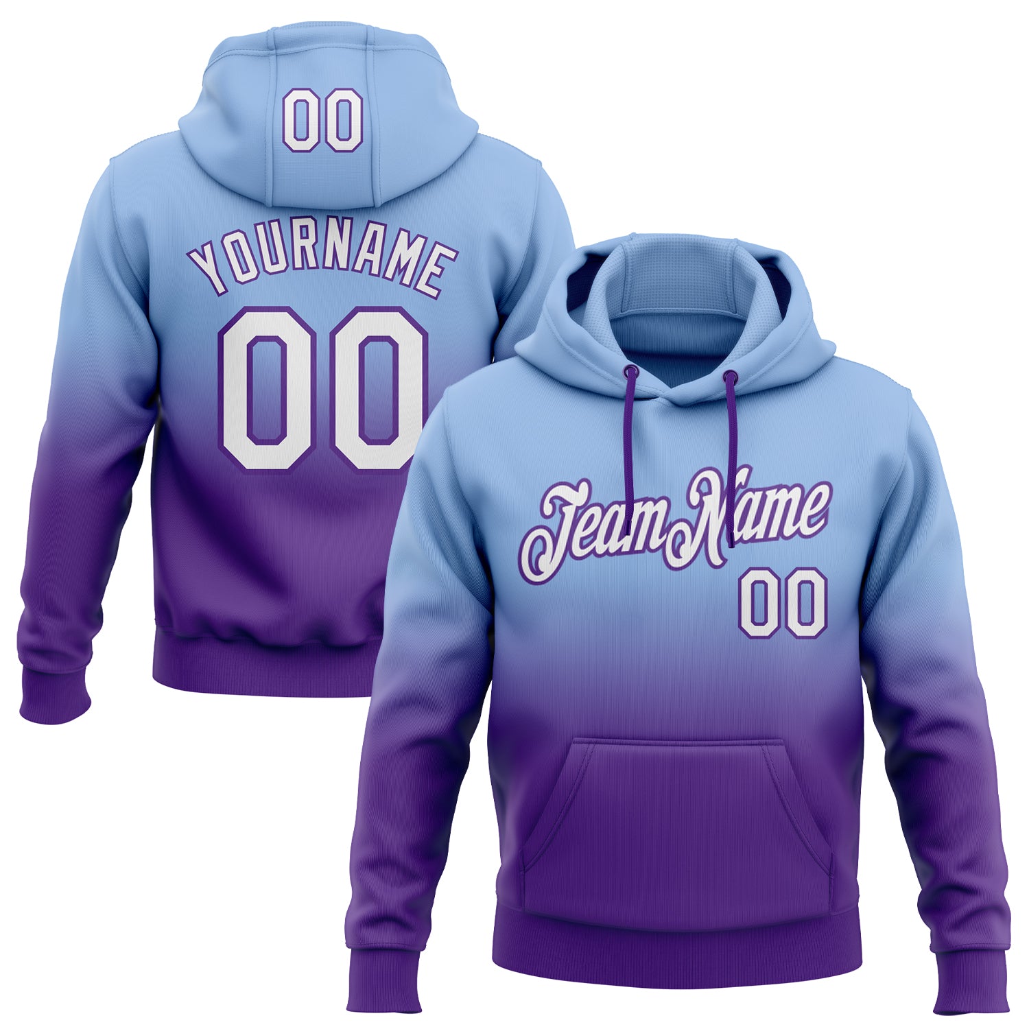 Custom Name Number Sports Hoodie Light Blue White Purple Fade Pullover Sweatshirt Fashion Personalized Stitched Light Blue