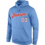 Personalized Light Blue Red White Sports Hoodie Sweatshirt Pullover for Men Personalized Stitched Light Blue White-Red Sports