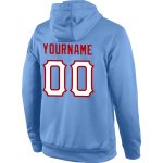 Personalized Light Blue Red White Sports Hoodie Sweatshirt Pullover for Men Personalized Stitched Light Blue White-Red Sports