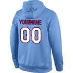 Custom Name Number Sports Hoodie Light Blue White Red Pullover Sweatshirt - Personalized Team Apparel Personalized Stitched