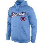 Custom Name Number Sports Hoodie Light Blue White Red Pullover Sweatshirt - Personalized Team Apparel Personalized Stitched