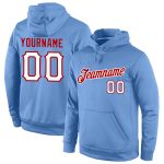 Personalized Light Blue Red White Sports Hoodie Sweatshirt Pullover for Men Personalized Stitched Light Blue White-Red Sports