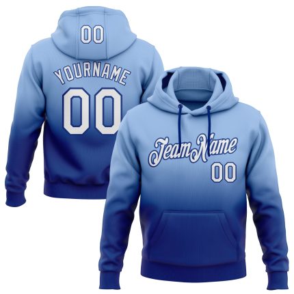 Personalized Light Blue White-Royal Fade Hoodie | Fashion Sports Pullover Sweatshirt Personalized Stitched Light Blue White-Royal