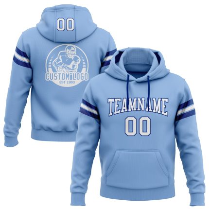 Custom Name Number Football Hoodie Light Blue White-Royal Stitched Pullover Sweatshirt Personalized Stitched Light Blue White-Royal