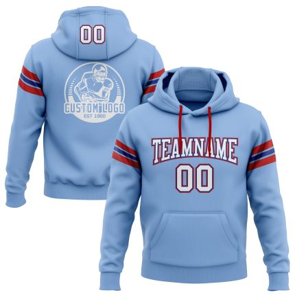 Custom Team Name Number Hoodie Sweatshirt Light Blue White Royal-Red Stitched Football Pullover Personalized Stitched Light