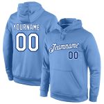 Custom Team Name and Number Pullover Hoodie Sports Sweatshirt Light Blue White-Royal Stitched Design Personalized Stitched