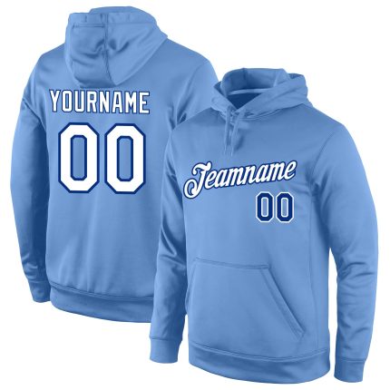 Custom Team Name and Number Pullover Hoodie Sports Sweatshirt Light Blue White-Royal Stitched Design Personalized Stitched