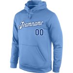 Custom Team Name and Number Pullover Hoodie Sports Sweatshirt Light Blue White-Royal Stitched Design Personalized Stitched