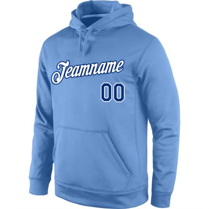 Custom Team Name and Number Pullover Hoodie Sports Sweatshirt Light Blue White-Royal Stitched Design Personalized Stitched