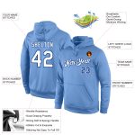 Custom Team Name and Number Pullover Hoodie Sports Sweatshirt Light Blue White-Royal Stitched Design Personalized Stitched