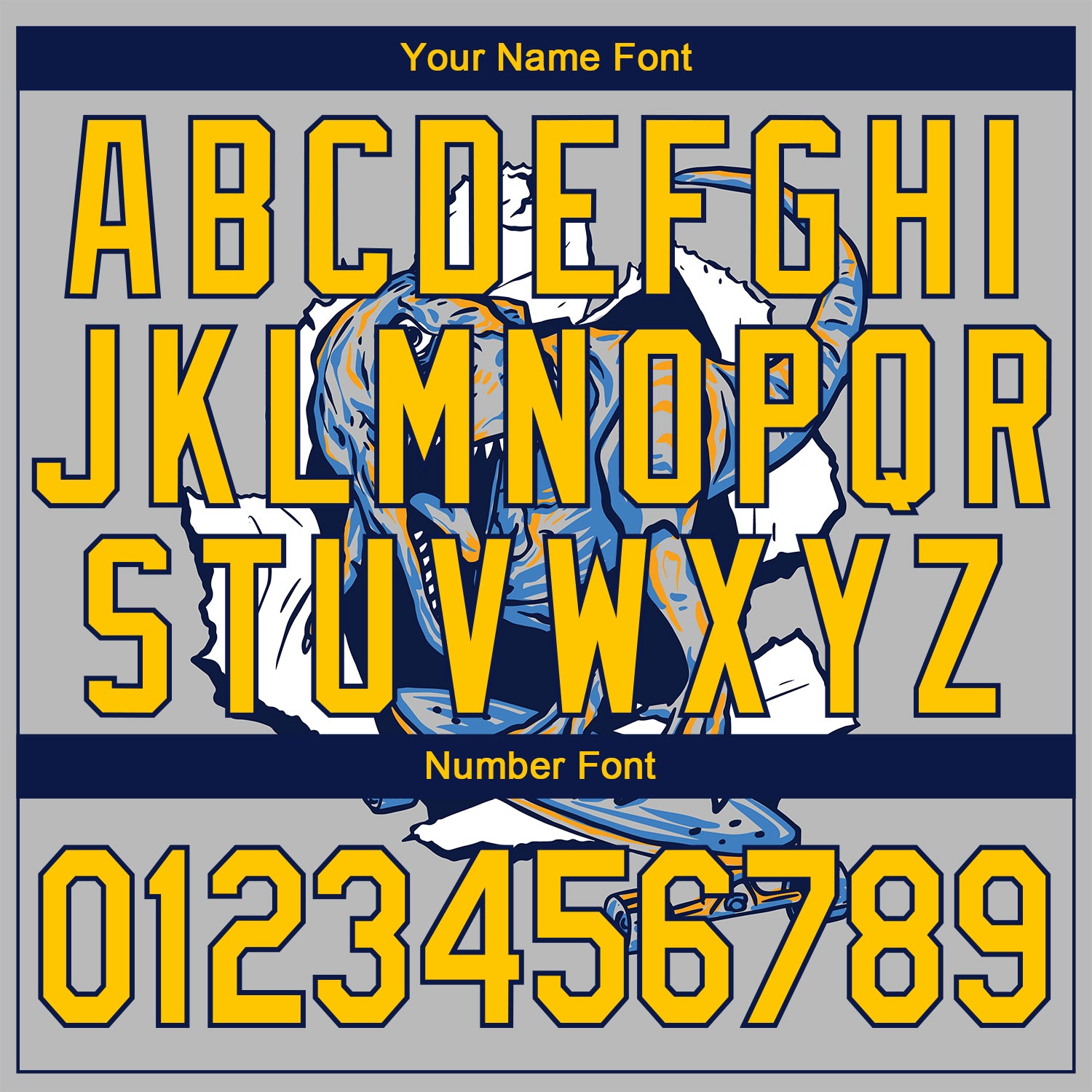 Personalized Stitched Light Gray Yellow-Navy 3D Pattern Design Dinosaur Sports Pullover Sweatshirt Hoodie Team Custom Name and Number Custom Dinosaur Sports Hoodie - Personalized Light Gray Yellow-Navy 3D Pullover Sweatshirt with Team Name & Number Personalized - Image 4