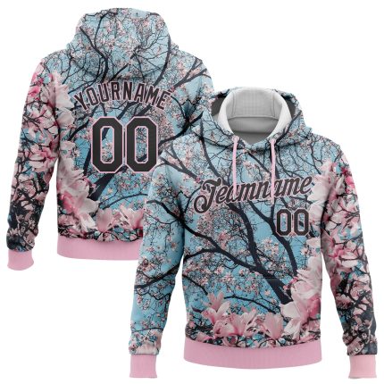Custom Light Pink Cherry Blossom 3D Pattern Hoodie with Stitched Name & Number - Sports Pullover Sweatshirt Personalized