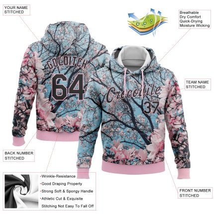 Custom Light Pink Cherry Blossom 3D Pattern Hoodie with Stitched Name & Number - Sports Pullover Sweatshirt Personalized