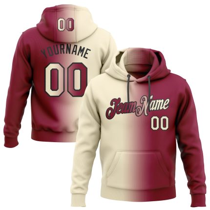 Custom Name Number Sports Hoodie Pullover Sweatshirt - Personalized Maroon Cream-Black Gradient Fashion Team Apparel Personalized