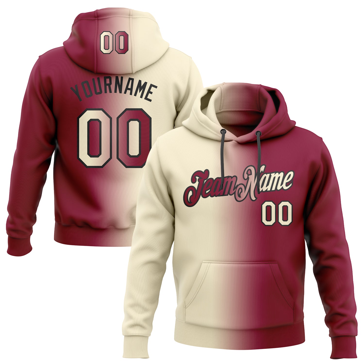 Custom Name Number Sports Hoodie Pullover Sweatshirt - Personalized Maroon Cream-Black Gradient Fashion Team Apparel Personalized