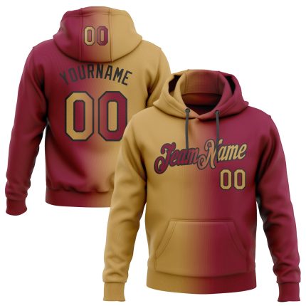 Custom Name Number Sports Pullover Hoodie Maroon Old Gold-Black Gradient Fashion Sweatshirt Personalized Stitched Maroon