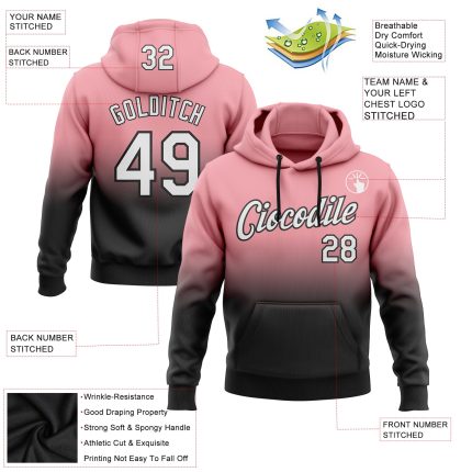 Custom Name Number Sports Hoodie Medium Pink White Black Fade Stitched Pullover Sweatshirt Fashion Personalized Stitched