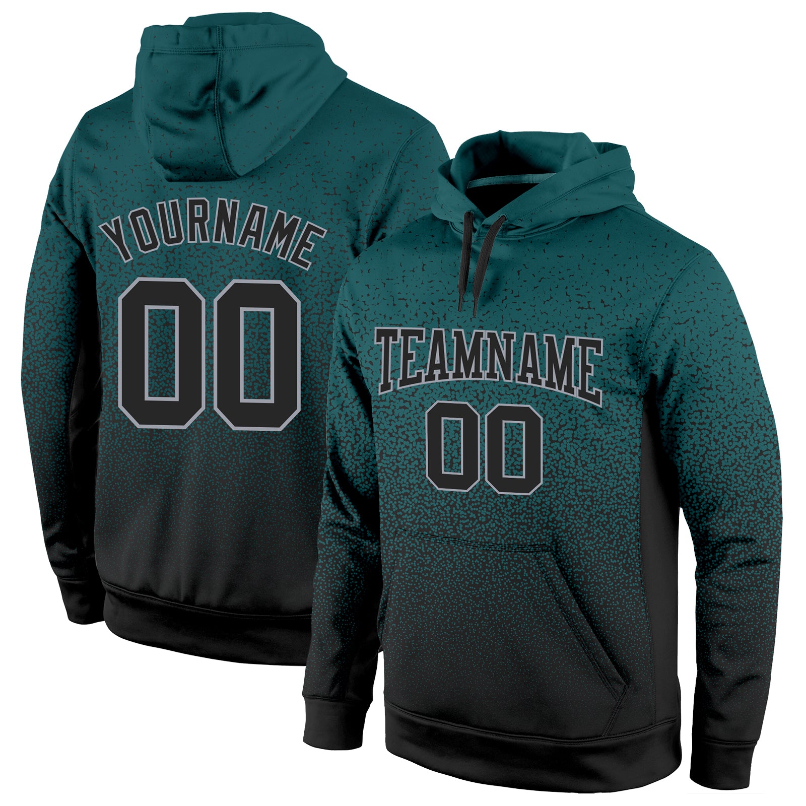 Custom Name Number Sports Pullover Hoodie Sweatshirt - Personalized Midnight Green Black Gray Fade Team Apparel Personalized