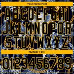 Custom Name & Number Sports Hoodie for Men, Personalized 3D Pattern Design with Elephant & Tropical Palm Tree in Navy Black-Gold