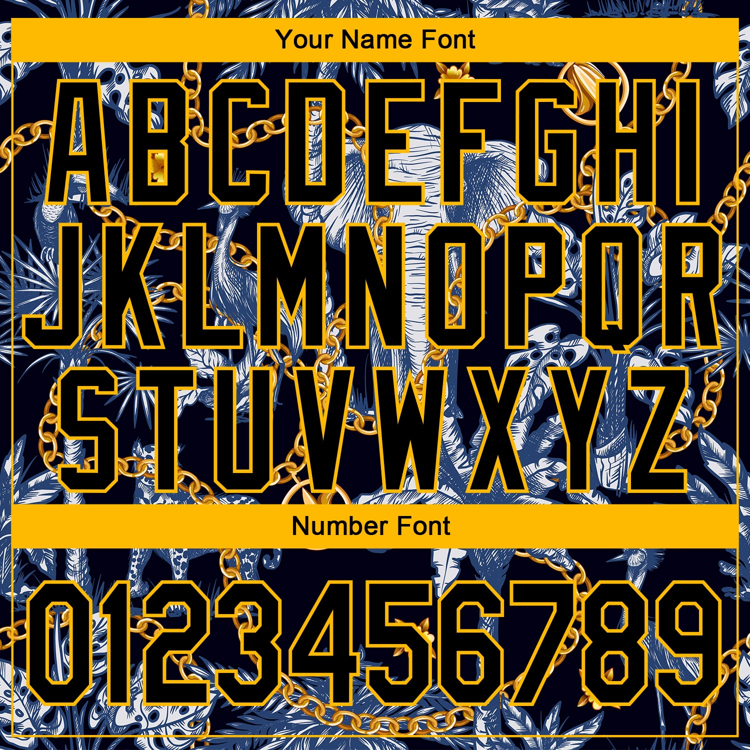 Personalized Stitched Navy Black-Gold 3D Pattern Design Elephant And Tropical Palm Tree Sports Pullover Sweatshirt Hoodie Team Custom Name and Number Custom Name & Number Sports Hoodie for Men, Personalized 3D Pattern Design with Elephant & Tropical Palm Tree in Navy Black-Gold - Image 4