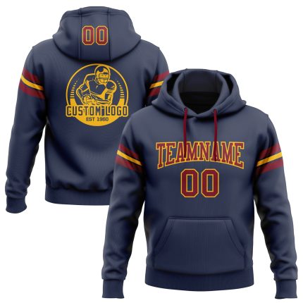 Custom Navy Crimson-Gold Football Hoodie with Stitched Name & Number | Personalized Pullover Sweatshirt Personalized Stitched