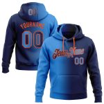Custom Name and Number Sports Hoodie Sweatshirt - Personalized Navy Electric Blue-Orange Gradient Pullover Personalized Stitched