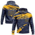 Custom Name and Number Sports Hoodie Sweatshirt - Personalized Navy Gold 3D Torn Paper Design Pullover Personalized Stitched