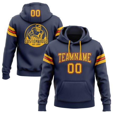 Custom Navy Gold-Orange Football Hoodie with Personalized Name & Number - Stitched Pullover Sweatshirt Personalized Stitched