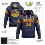Custom Navy Gold-Orange Football Hoodie with Personalized Name & Number - Stitched Pullover Sweatshirt Personalized Stitched
