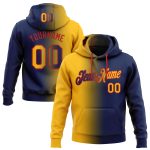 Custom Team Hoodie with Personalized Name & Number - Navy Gold-Red Gradient Sports Pullover Sweatshirt Personalized Stitched