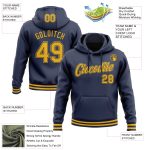 Personalized Navy Gold Sports Hoodie Pullover Sweatshirt for Men and Women Personalized Stitched Navy Gold Sports Pullover