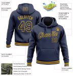 Custom Team Hoodie with Personalized Name and Number - Stitched Navy Gold Sports Pullover Sweatshirt Personalized Stitched